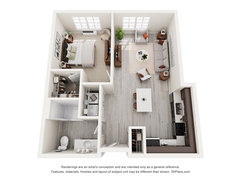 Floor plan for 1 bed, 1 bath, 704 sqft